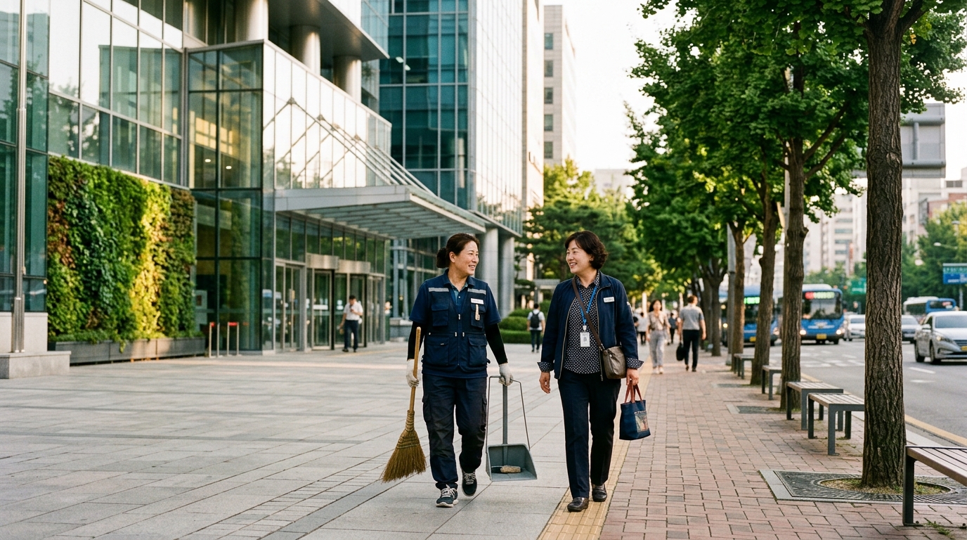 아침 시청 앞을 지나는 공공부문 노동자들